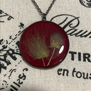 Elegant Botanical Pendant Necklace in Deep Red